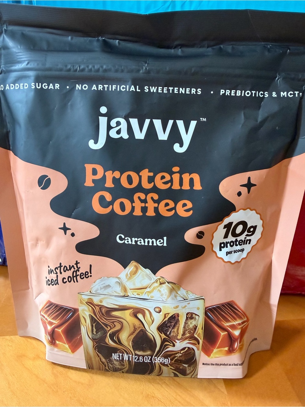 Javvy Protein Coffee Caramel Instant Iced, Prebiotics & MCTs Pouch 12.6oz